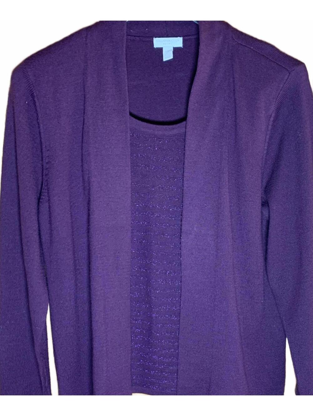 Charter Club Size Petite XL Purple Fine Gauge Textured Tank Cardigan Sweater